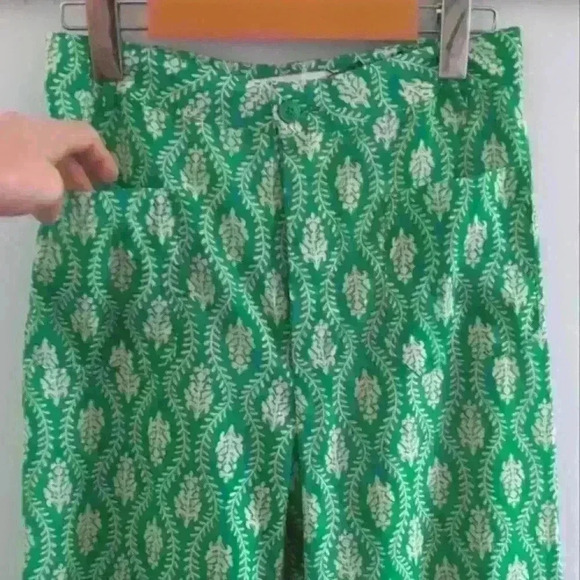 ZARA | Women's Green/White  The Ava Boho High-Waisted Cotton Straight Leg Pants - Picture 2 of 5